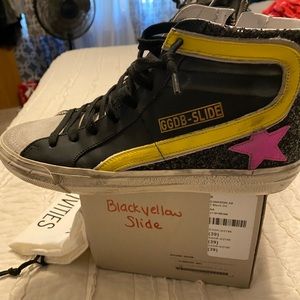 Golden goose black and yellow slides brand new